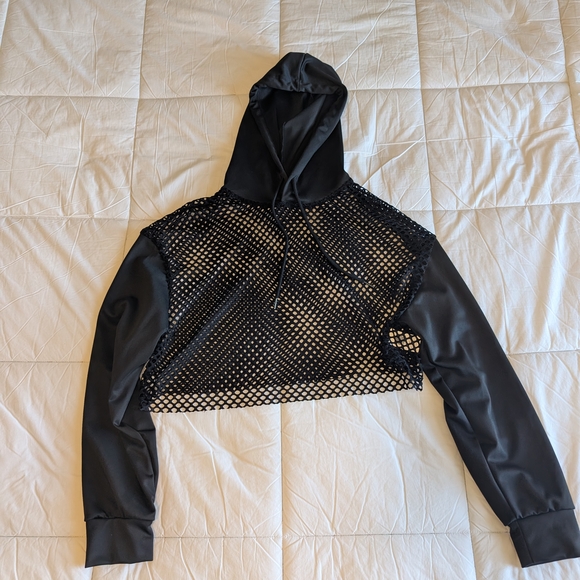 Other - Black Mesh Cropped Hoodie